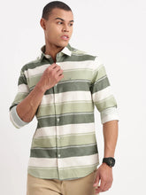 Men Horizontal Stripes Green Shirt-WikiStripes-1068-Green